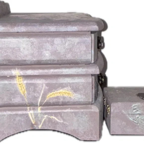Faux Stone Finish Floral Jewelry Box with Bonus Trinket Box